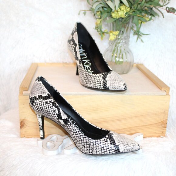 Calvin Klein Gayle Snakeskin-Print Leather Stiletto Pumps - Picture 2 of 13